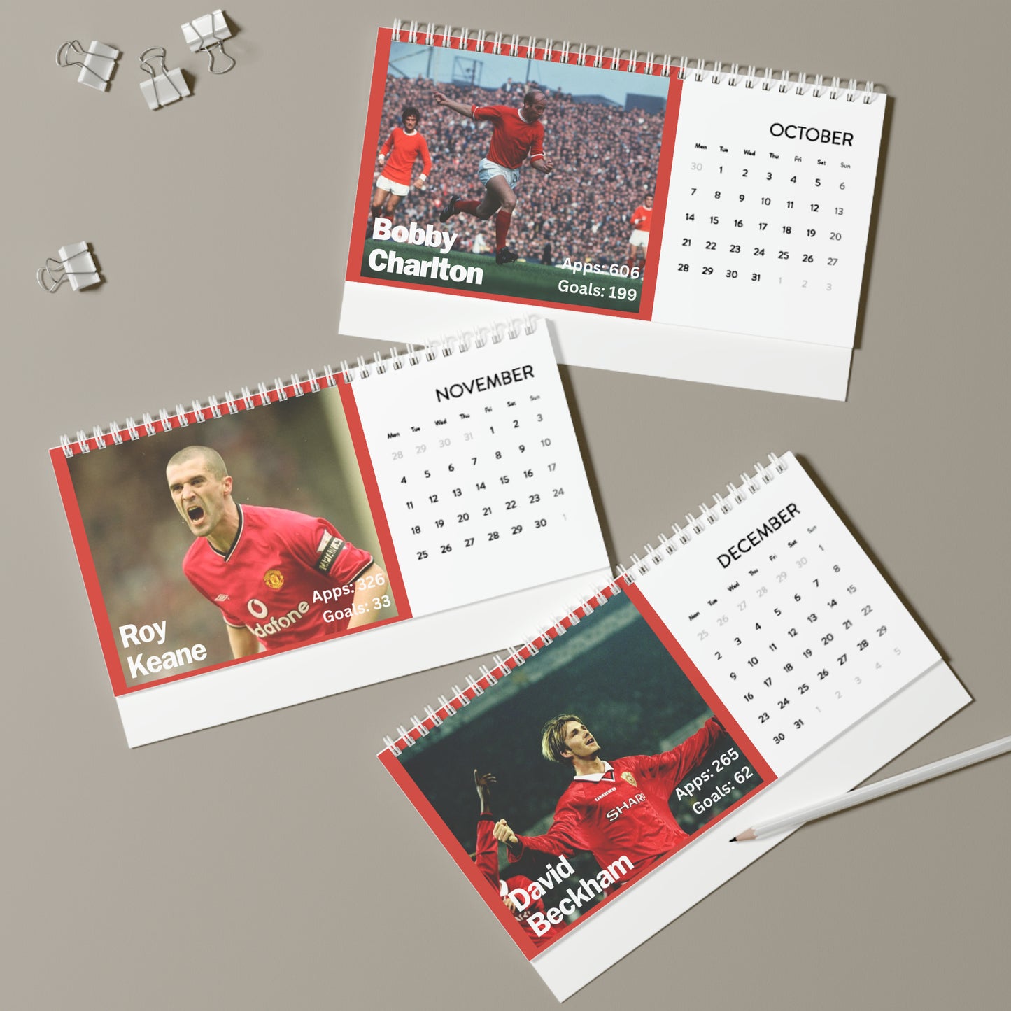 Manchester United Legends 2024 Desk Calendar