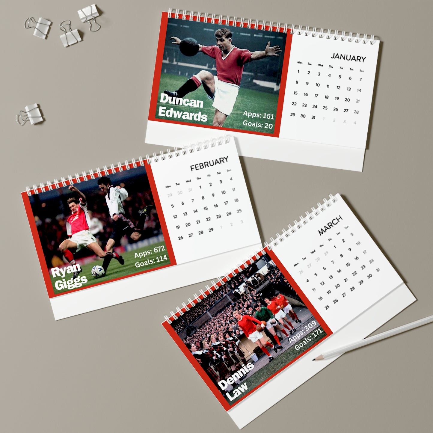 Manchester United Legends 2024 Desk Calendar