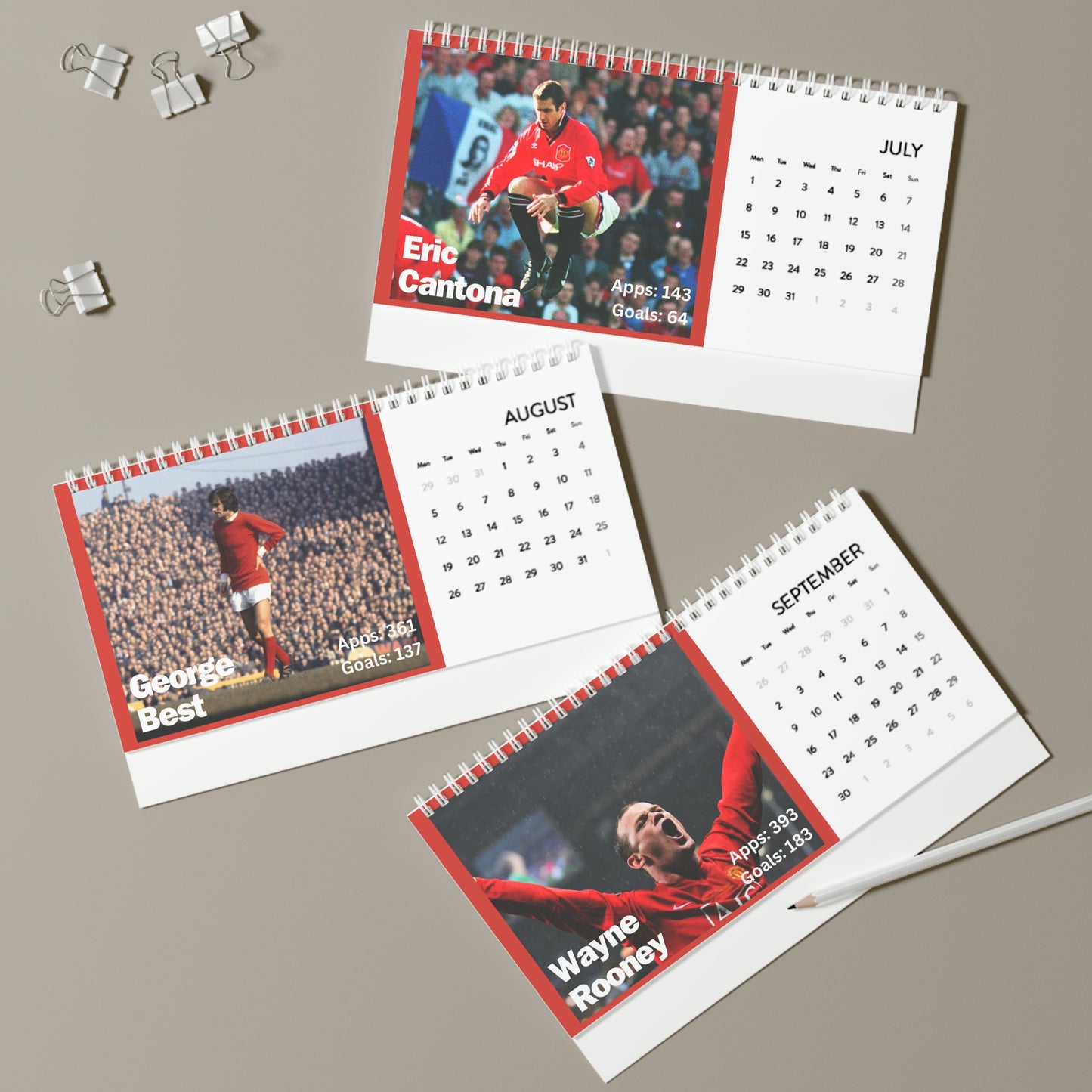 Manchester United Legends 2024 Desk Calendar