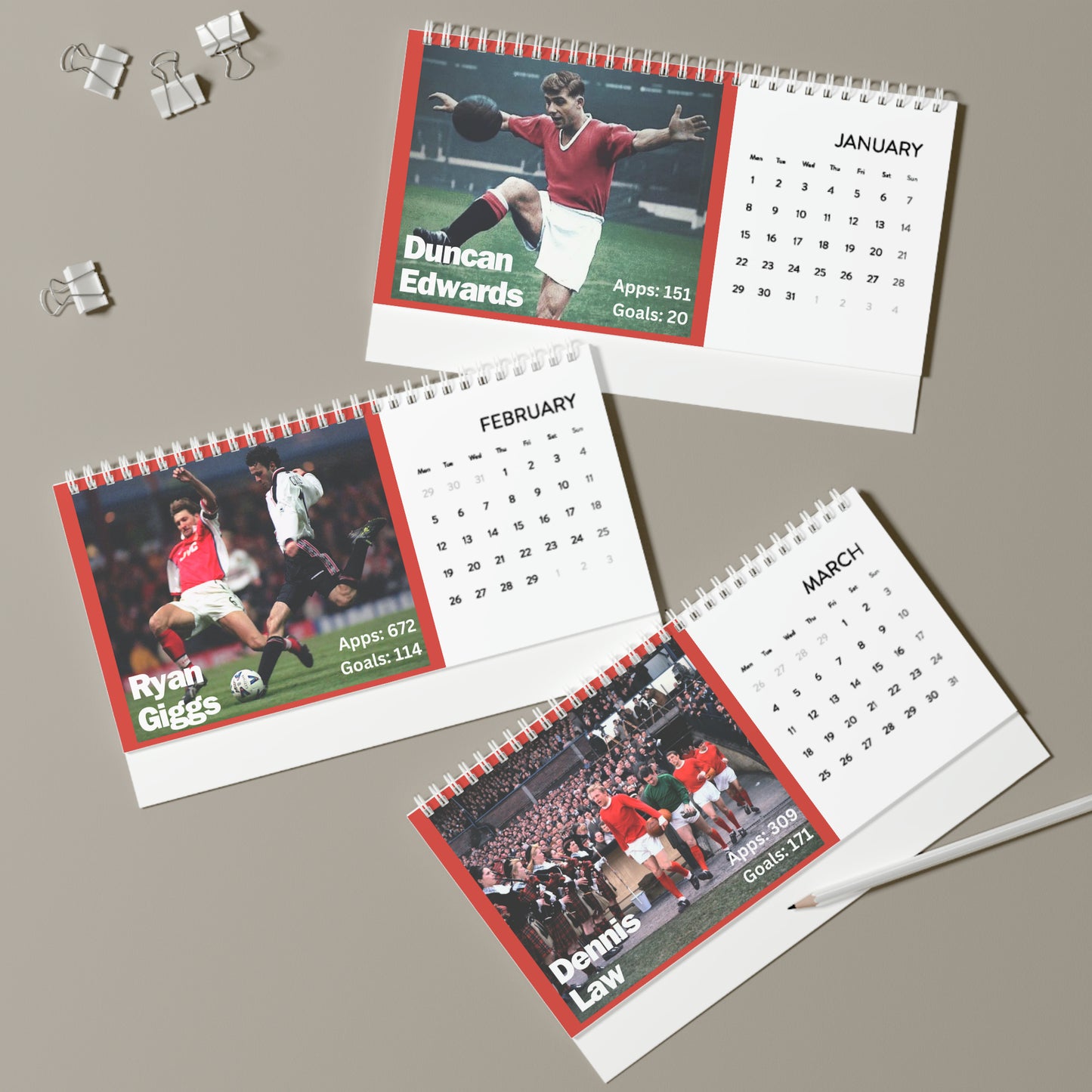 Manchester United Legends 2024 Desk Calendar