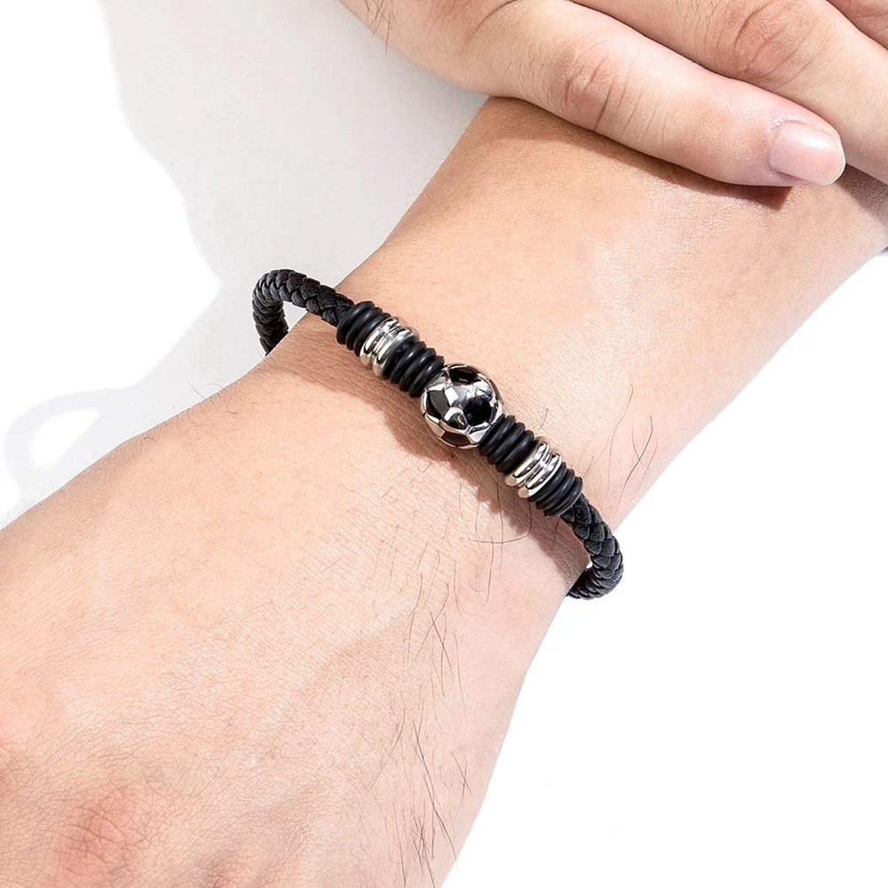 Leather Football Bracelet, Magnet Clasp