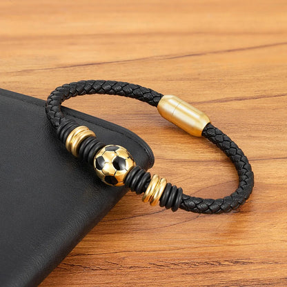Leather Football Bracelet, Magnet Clasp